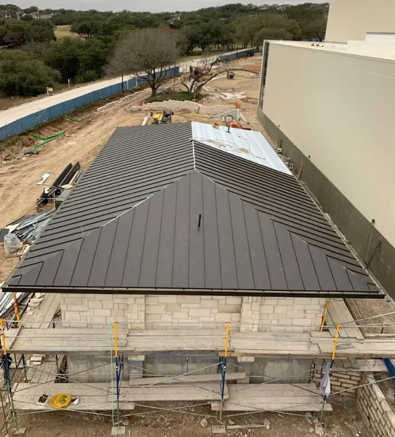Metal roof new construction with scaffolding in Skippack